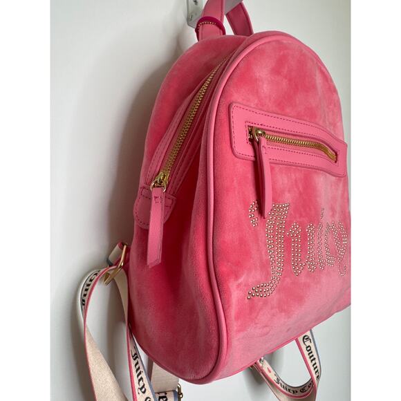 Juicy Couture Pink Velour Rhinestone Logo Backpack with Juicy heart lego charm - Picture 5 of 16